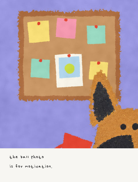 Close-up detail from the german shepherd poster with a handwritten note underneath