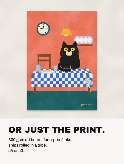 The Black Cat on the Dinner Table print without a frame: 300 gsm art board, shipped rolled in a tube