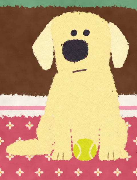 Close-up of the labrador in the poster, flat chalky painted texture