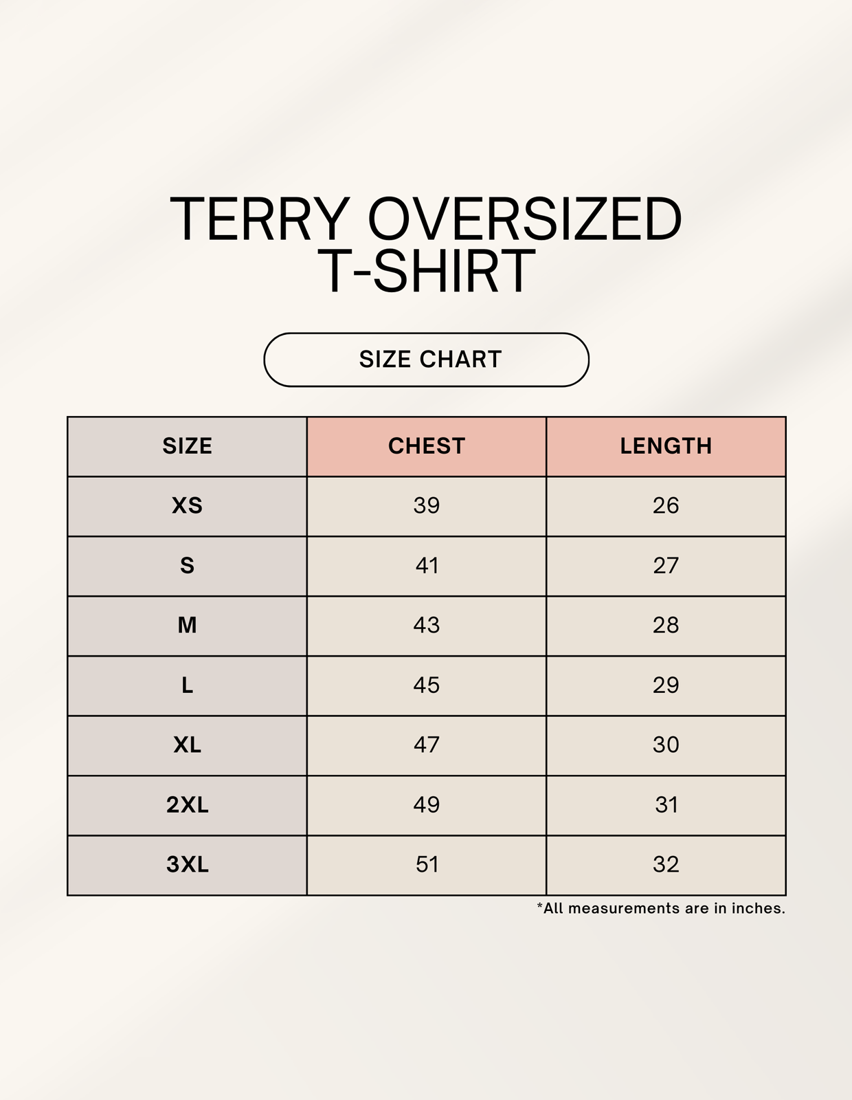 Tilt My Head Tee size chart