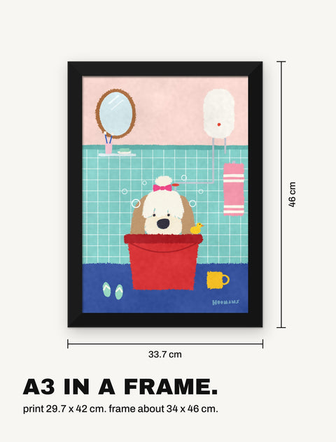 Framed shih tzu poster with its measurements, A3 print in a black frame