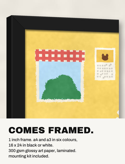 Corner of the black frame at an angle showing the Dachshund in the Kitchen print inside