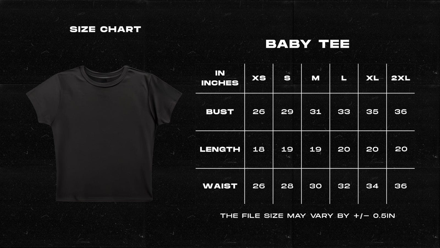 Tell Your Dog Baby Tee size chart