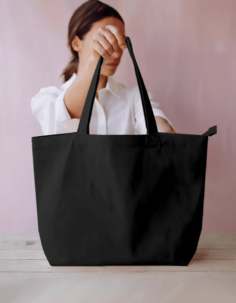 Dog Park Night Scenes black zip tote bag, plain back