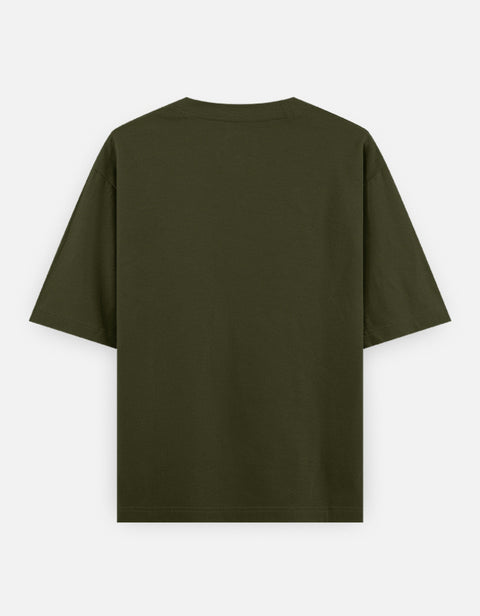 Dogesh Bhai Ki Gang oversized tee in olive green, plain back view