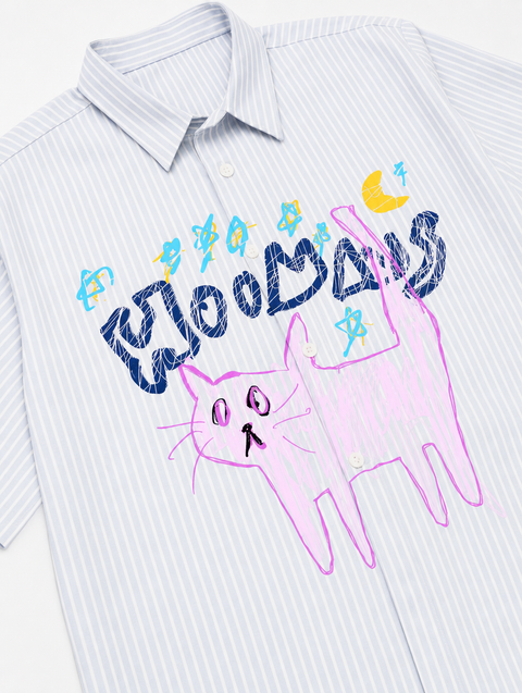 Cat At Midnight Striped Boxy Shirt