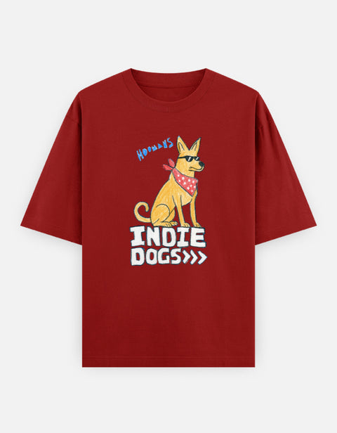 Indie Dogs oversized tee in red, front view
