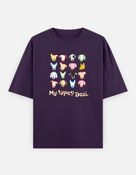 My Type? Desi oversized tee in purple, front view