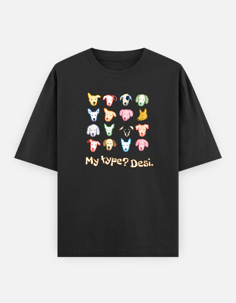 My Type? Desi oversized tee in black, front view