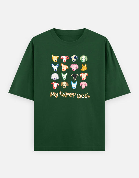 My Type? Desi oversized tee in bottle green, front view