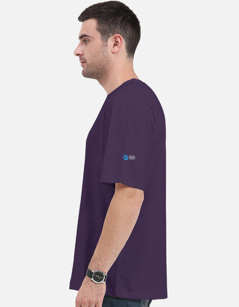 My Type? Desi oversized tee in purple, side view with the Humane World for Animals India mark on the left sleeve
