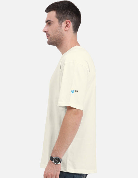 My Type? Desi Light oversized tee in off white, side view with the Humane World for Animals India mark on the left sleeve