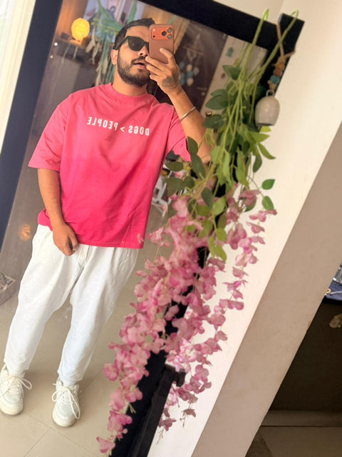 Dogs Greater Than People pink ombre tee worn by model – Hoomans
