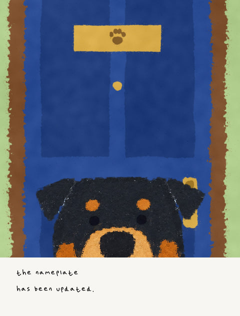 Close-up detail from the rottweiler poster with a handwritten note underneath