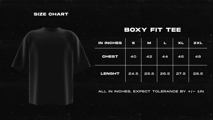 My Resume Speaks Boxy Fit Tee size chart, in inches