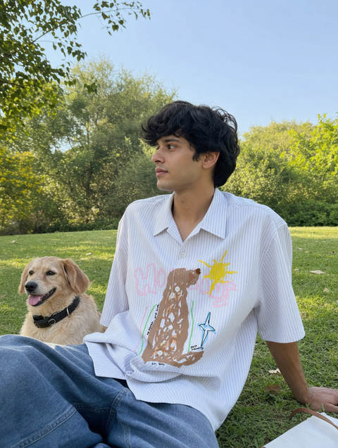 Dog in the Sun Striped Shirt