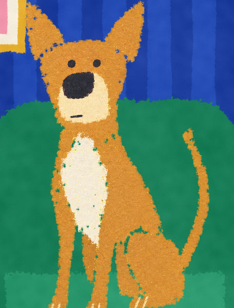 Close-up of the indie in the poster, flat chalky painted texture