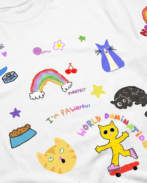 Crazy Cat Lady colourful cat doodle print close-up – Hoomans India