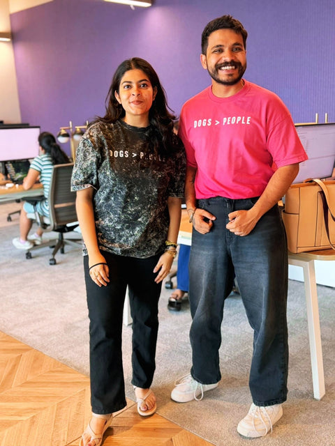 Real customer couple wearing the Dogs > People pink ombré and acid wash tees, Hoomans India