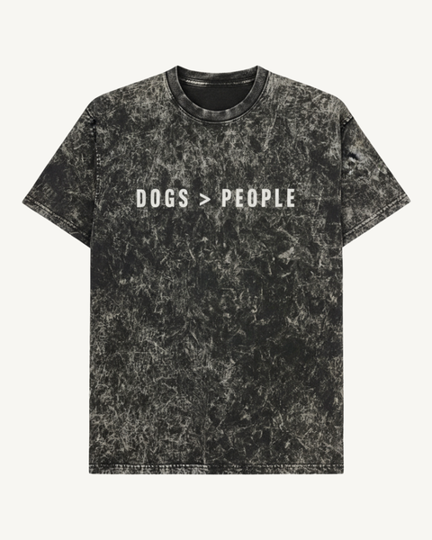 Dogs Greater Than People acid wash oversized tee – front flat lay – Hoomans India