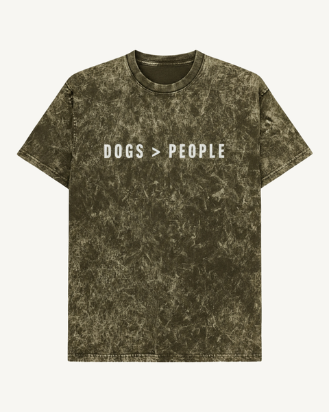 Dogs Greater Than People acid wash tee – olive green colorway – Hoomans India