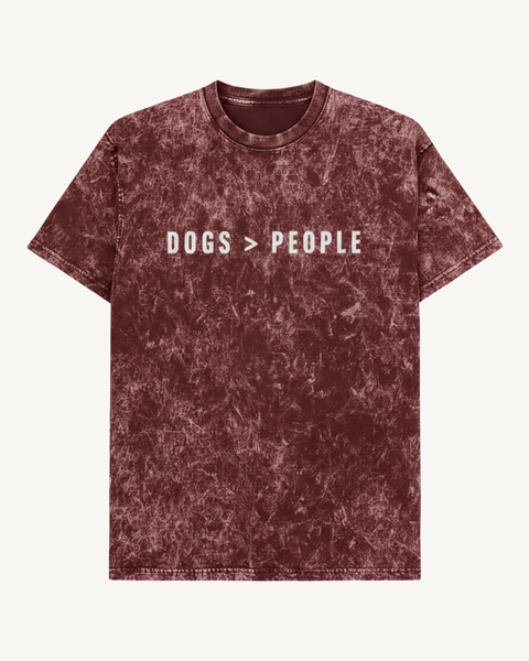 Dogs Greater Than People acid wash tee – maroon colorway – Hoomans India