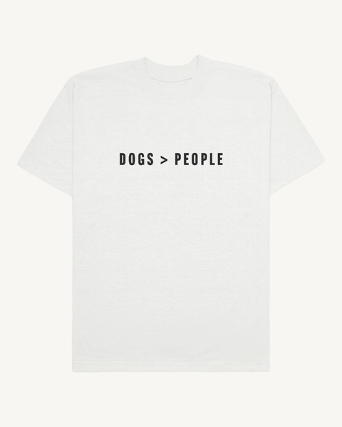 Dogs Greater Than People white oversized tee – front flat lay – Hoomans India