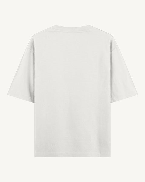 White oversized tee, plain back, flat lay