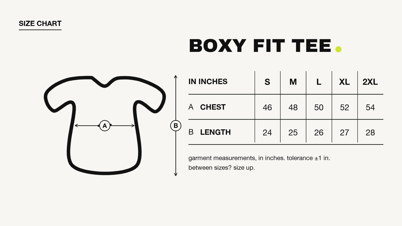 Lotta Dogs Offwhite Boxy Tee size chart