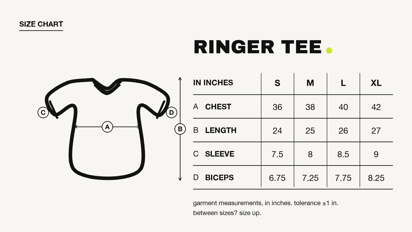 Le Chat De La Maison Ringer Tee size chart