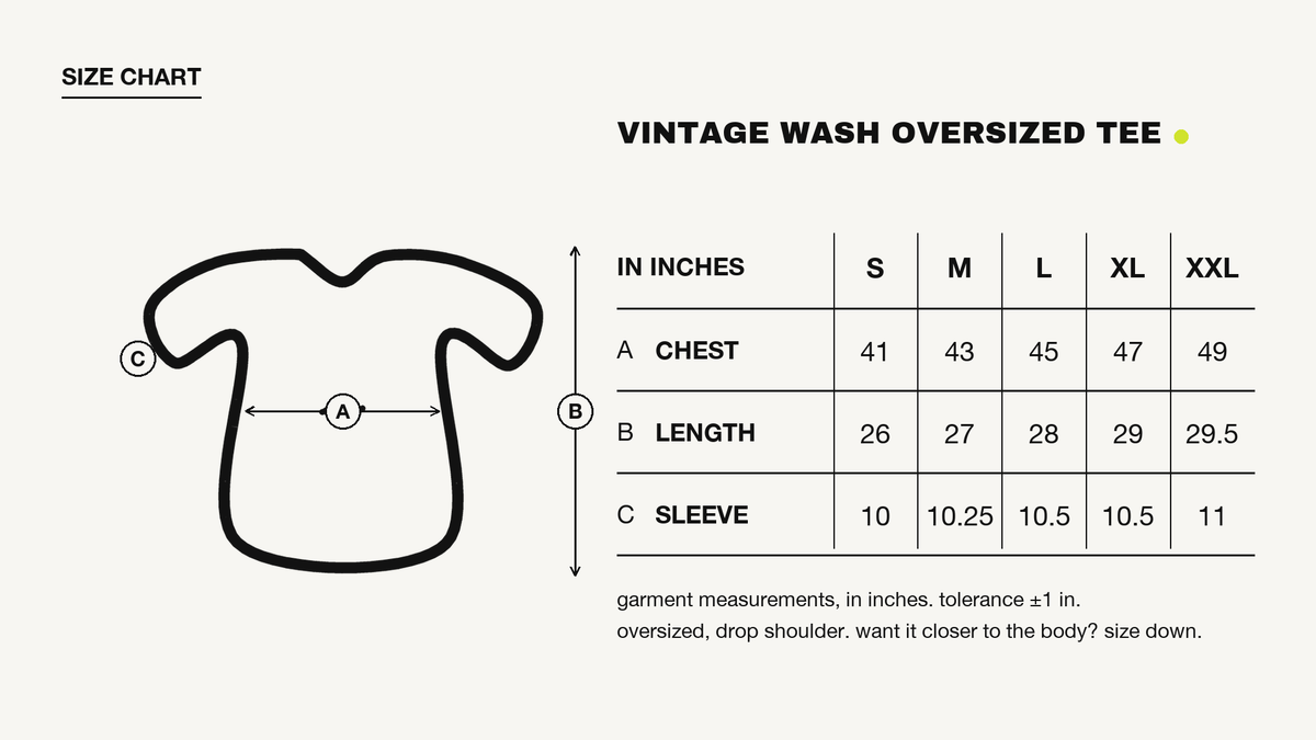 Ride Photo Vintage Wash Tee size chart