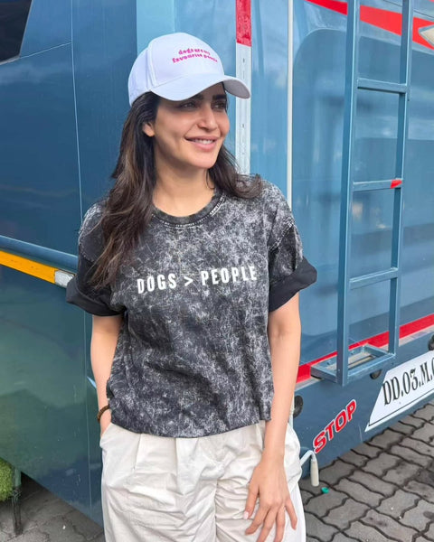 Karishma Tanna in the Hoomans Dogs > People acid wash tee and cap