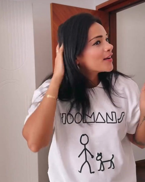 Megha Gupta in the Hoomans logo tee