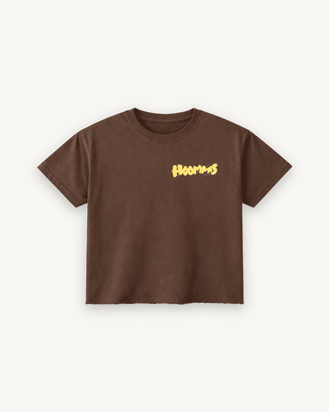 Less People More Dogs Brown Oversized Boxy Tee — flat product shot on off-white background