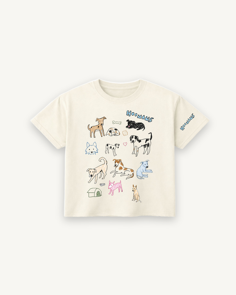 Lotta Dogs Offwhite Boxy Tee — flat product shot on off-white background