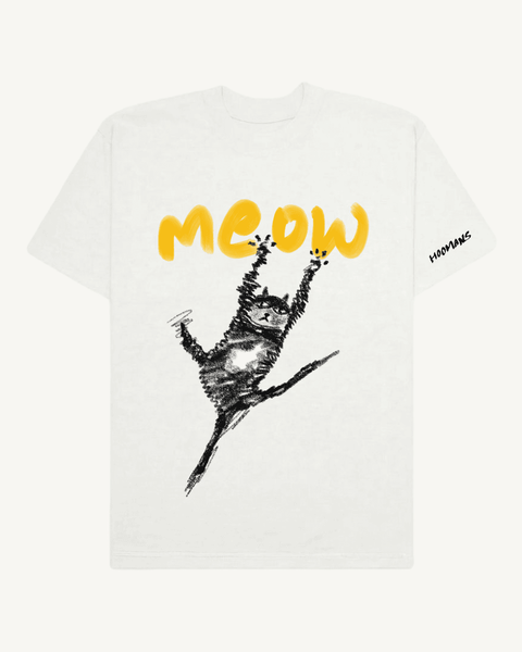 Meow terry oversized tee – front flat lay – Hoomans India