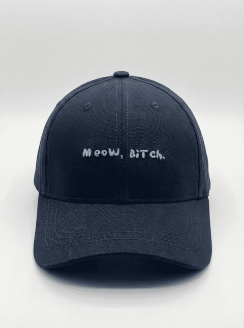 Meow Bitch navy blue cap – embroidery detail – Hoomans India