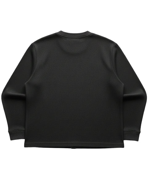 Black waffle knit oversized full sleeve tee, plain back view