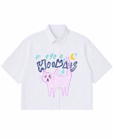 Blue Striped Oxford Boxy Shirt Front Design