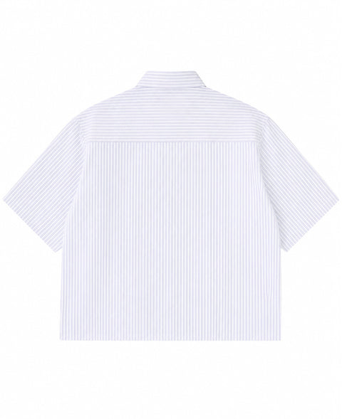 Dog in the Sun blue striped boxy shirt – back design – Hoomans India