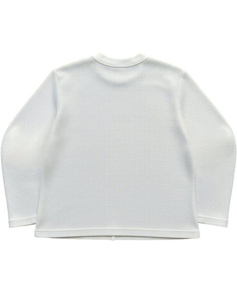 Off-white waffle knit oversized full sleeve tee, plain back, flat lay