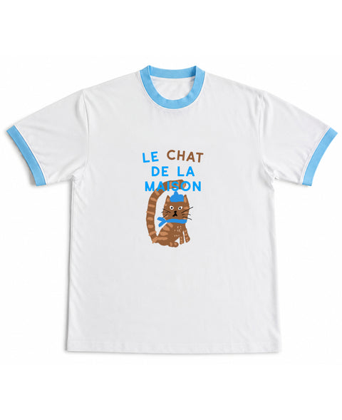 White & Sky Blue Ringer tee Front Design