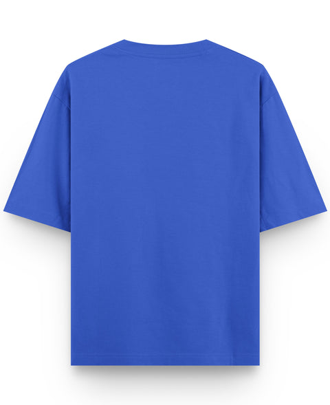 My Feed Is 90% Dogs oversized tee in royal blue, plain back view
