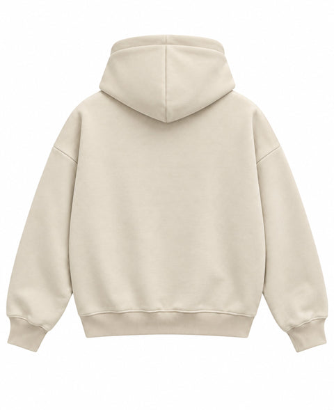 Cream boxy hoodie, plain back, flat lay