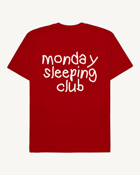 Monday Sleeping Club red tee – handwritten front print – Hoomans India