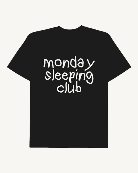 Monday Sleeping Club black tee – handwritten front print – Hoomans India
