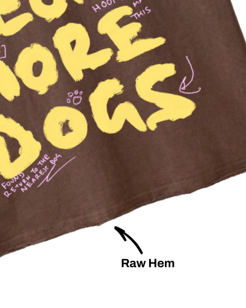 Less People More Dogs brown boxy tee – raw hem detail – Hoomans India