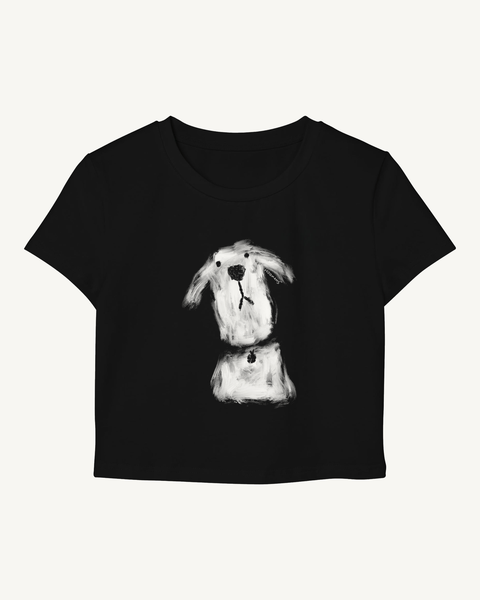 Snowy black baby tee – front flat lay – Hoomans India