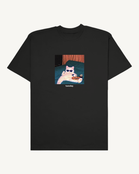 tuesday. black oversized tee – front flat lay – Hoomans India